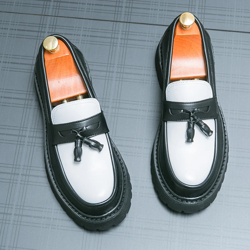 Nouvelles chaussures à plate-forme mocassins chaussures hommes chaussures de mariage à semelles épaisses noir chaussures d'affaires formelles sans lacet en cuir augmenter chaussures décontractées