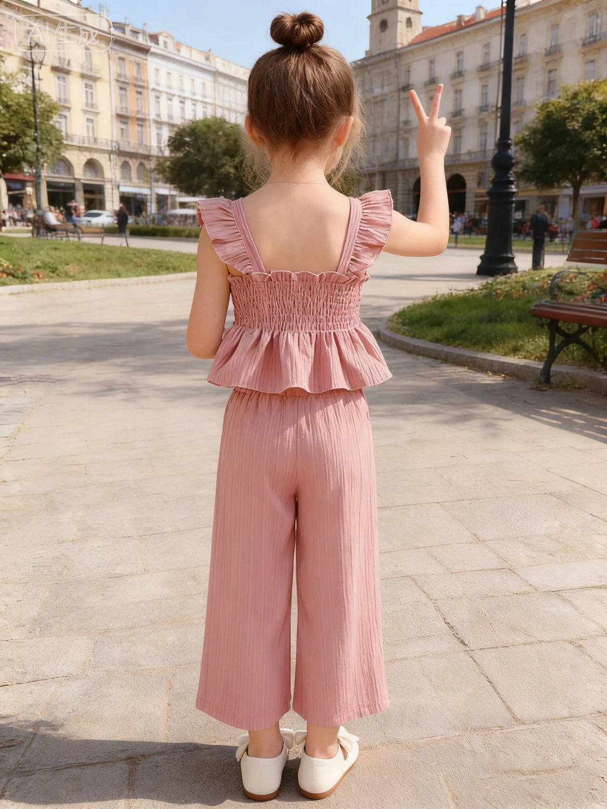 Ensemble de tenue d'été 2 pièces pour filles : haut gilet froncé rose et pantalon assorti |   Mode d'été pour les tout-petits et les petites filles, cool, confortable