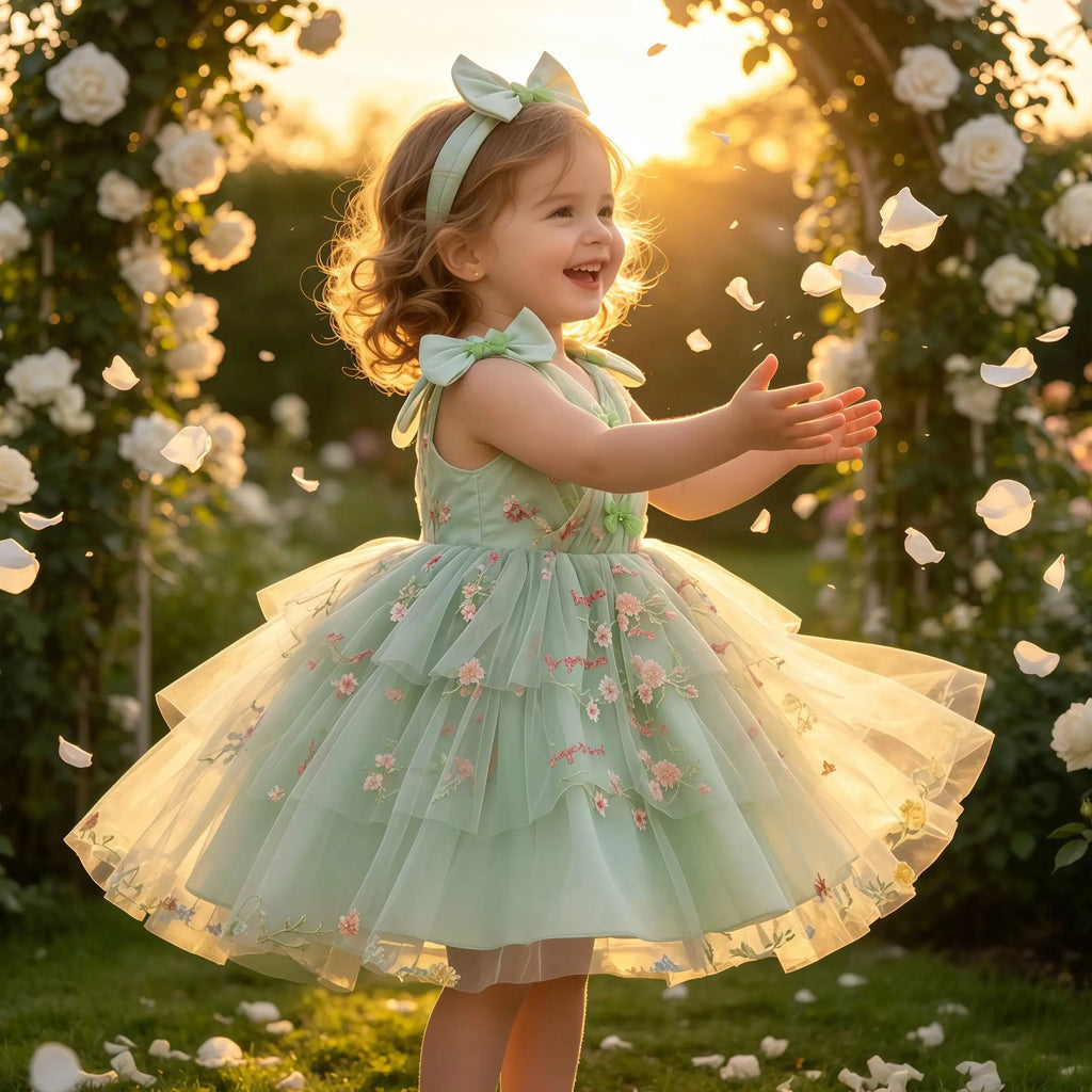 Robes tutu à volants en tulle pour petites filles, motif papillon et fleurs, pour anniversaire, mariage, fête, baptême, séance photo, Vestidos