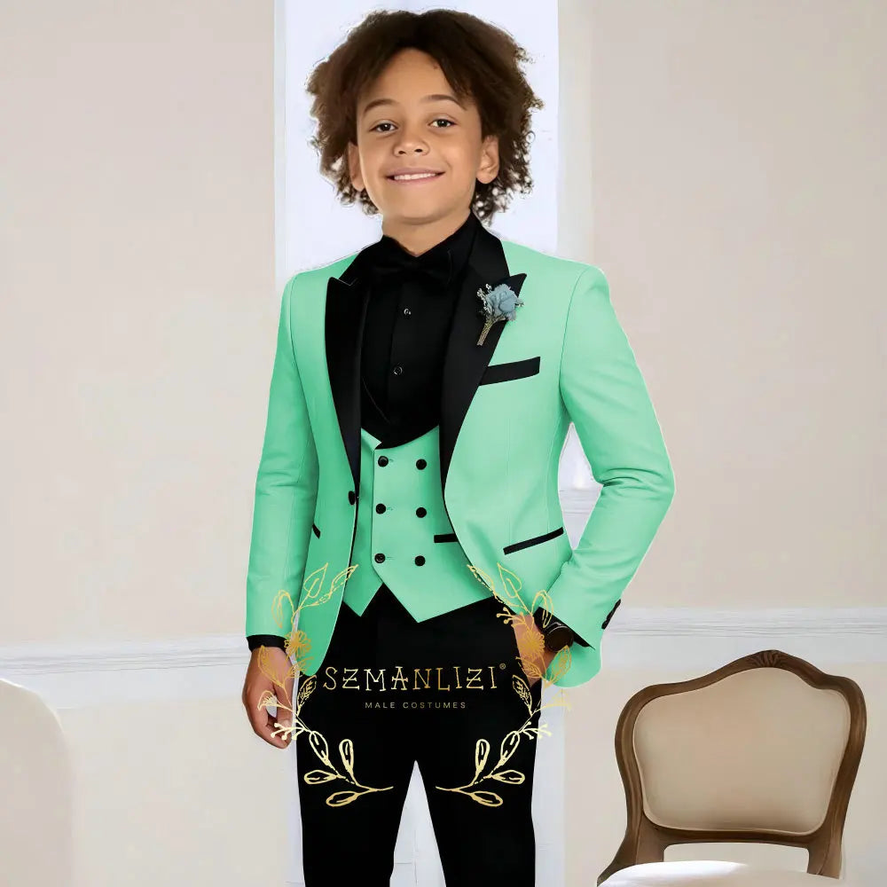 Costume de smoking de mariage pour garçons, 3 pièces, veste à col à visière, pantalon, gilet, ensemble Blazer formel pour enfant, tenue cintrée, costume garcon mariage