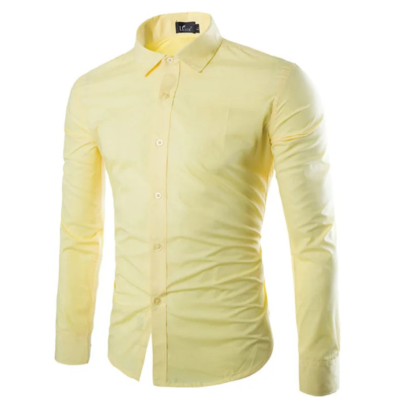 14 couleurs couleur unie hommes à la mode couleur bonbon chemise hommes décontracté à manches longues chemise pour hommes
