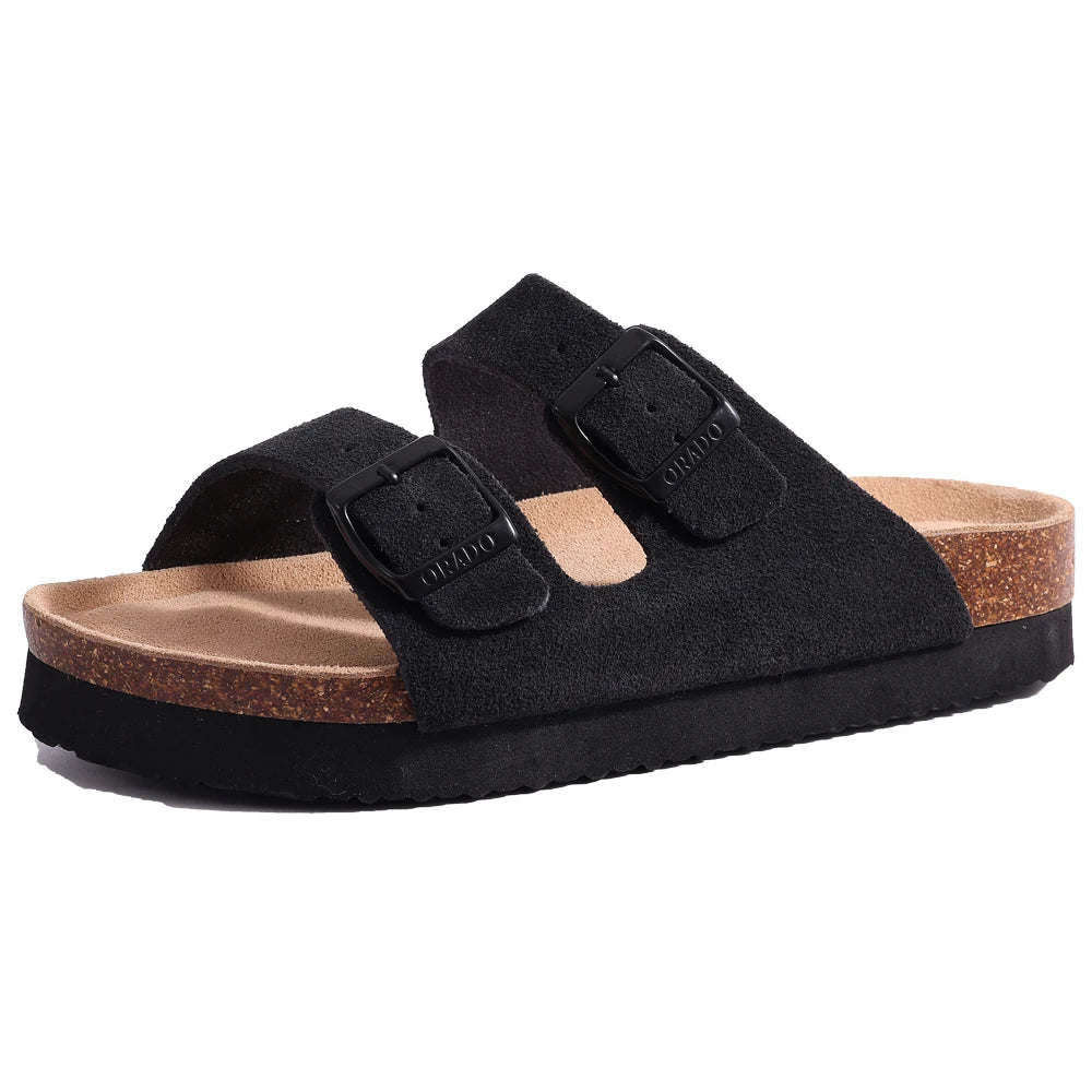 Comwarm – Mules en daim pour femmes, pantoufles, sabots pour hommes, sandales à semelle intérieure en liège avec Support d'arc, diapositives de plage en plein air, chaussures de maison