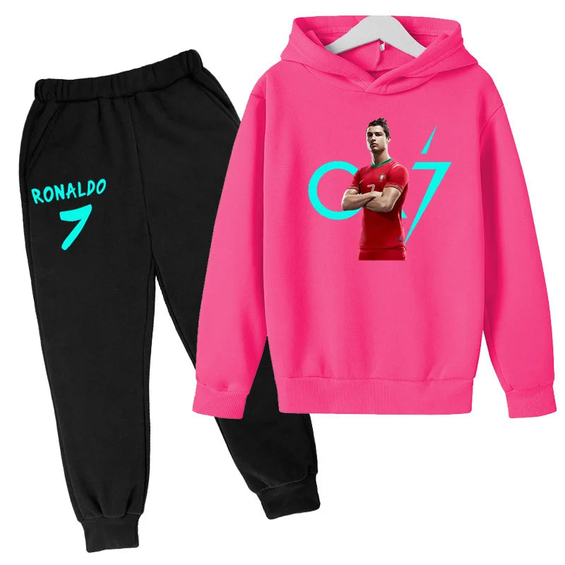 Vêtements pour enfants, manteau de marque CR7, vêtements de sport décontractés pour garçons et filles, sweat-shirt/pantalon imprimé avec des lettres, ensemble de jogging sportif 2 pièces
