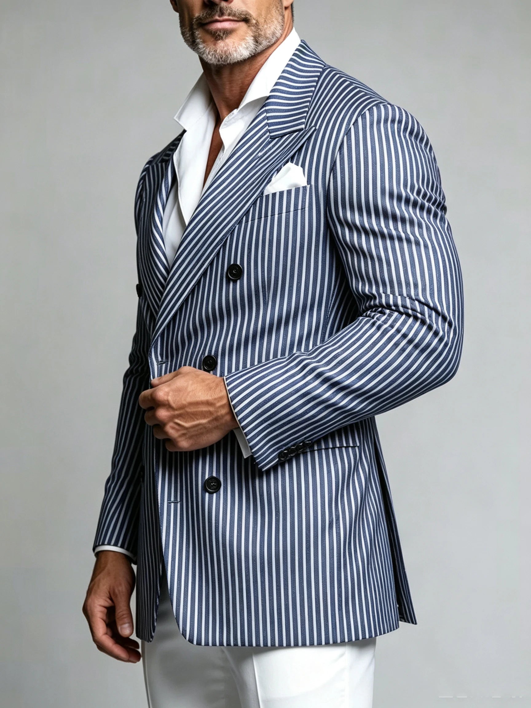 Blazer rayé pour homme, coupe ajustée, revers cranté, double boutonnage, veste de costume, manteau de sport, pour affaires, mariage, soirée, bal de promo, smoking