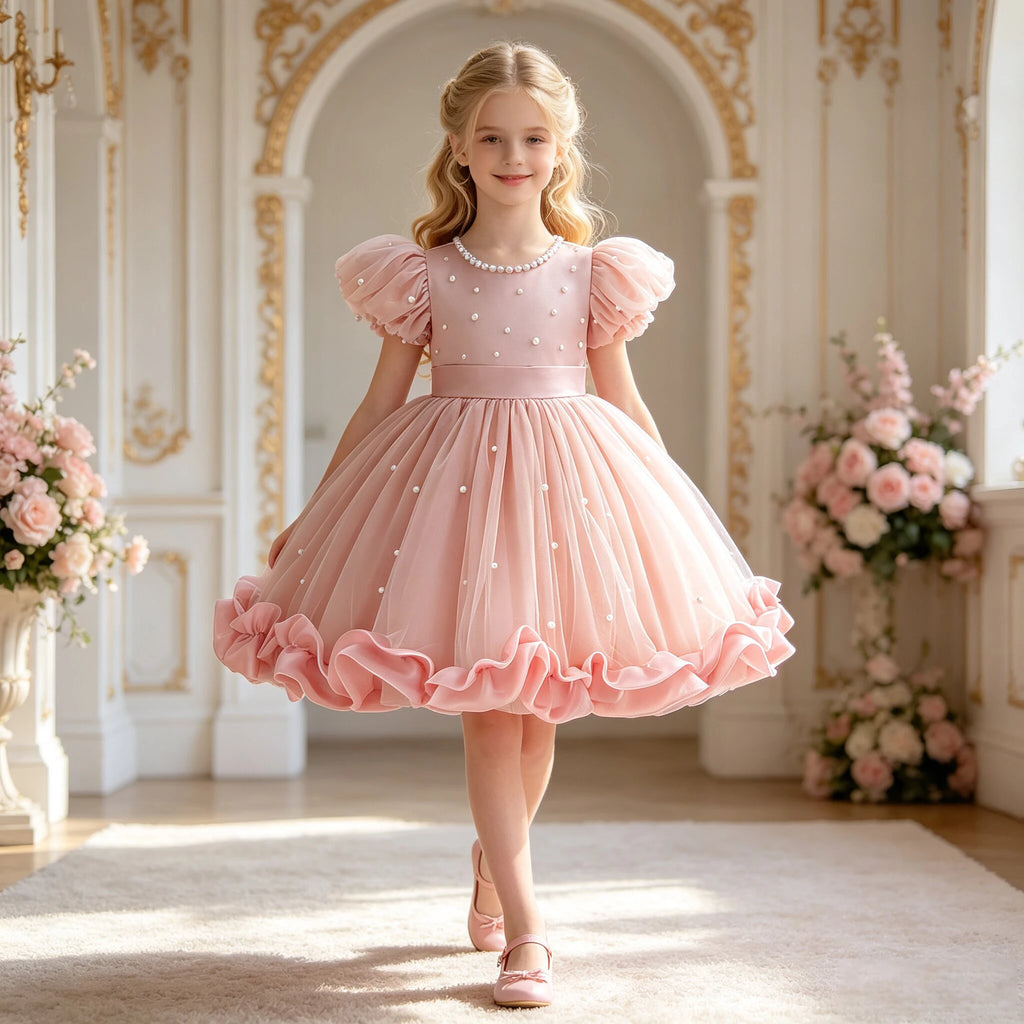 Robe de princesse élégante pour filles, en tulle, avec imitation de perles, pour l'été, les anniversaires, les bals de promo, les mariages, les demoiselles d'honneur et les concours de beauté