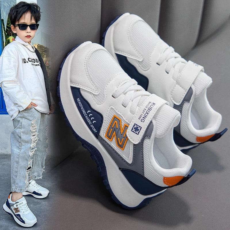 Baskets pour enfants, design tendance, blanches, antidérapantes, décontractées, pour garçons et filles, à scratchs, respirantes, chaussures d'extérieur pour tout-petits