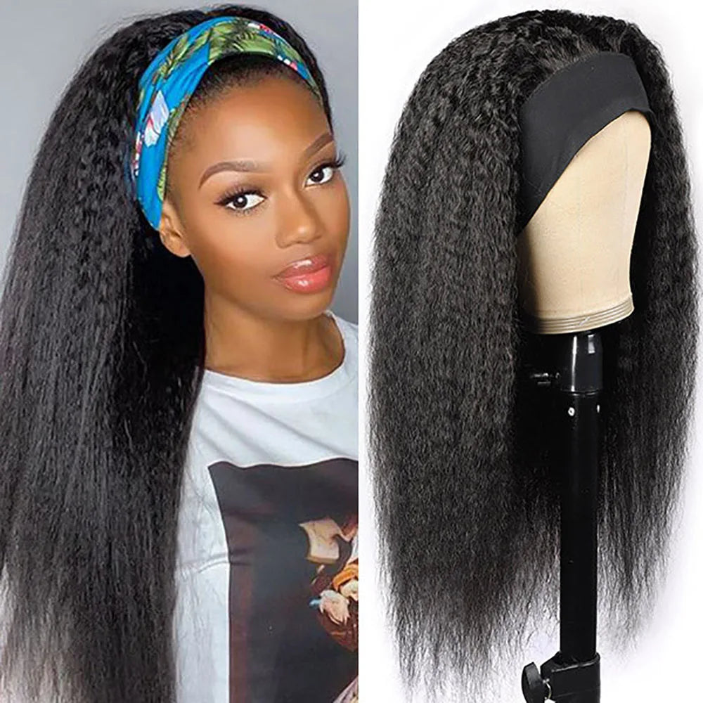 Crépus droit bandeau perruques Remy cheveux humains perruque prêt à porter brésilien Yaki droit bandeau perruque de cheveux humains pour les femmes