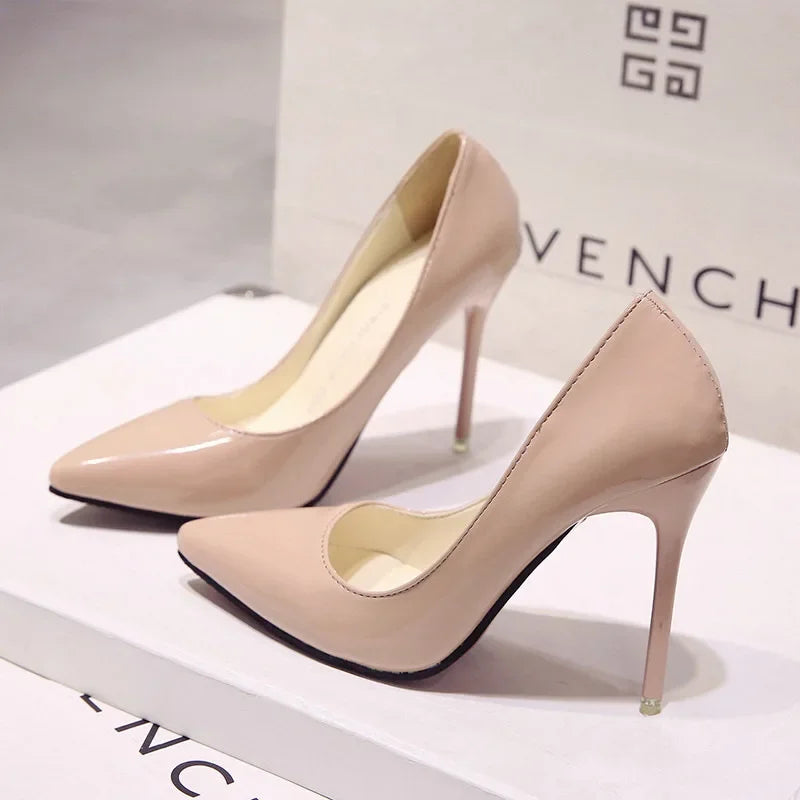 Escarpins à Talons Hauts en Cuir Verni pour Femme, Chaussures de Mariage à Talons Fins, Sexy, Pointues, Taille 44, Nouvelle Collection