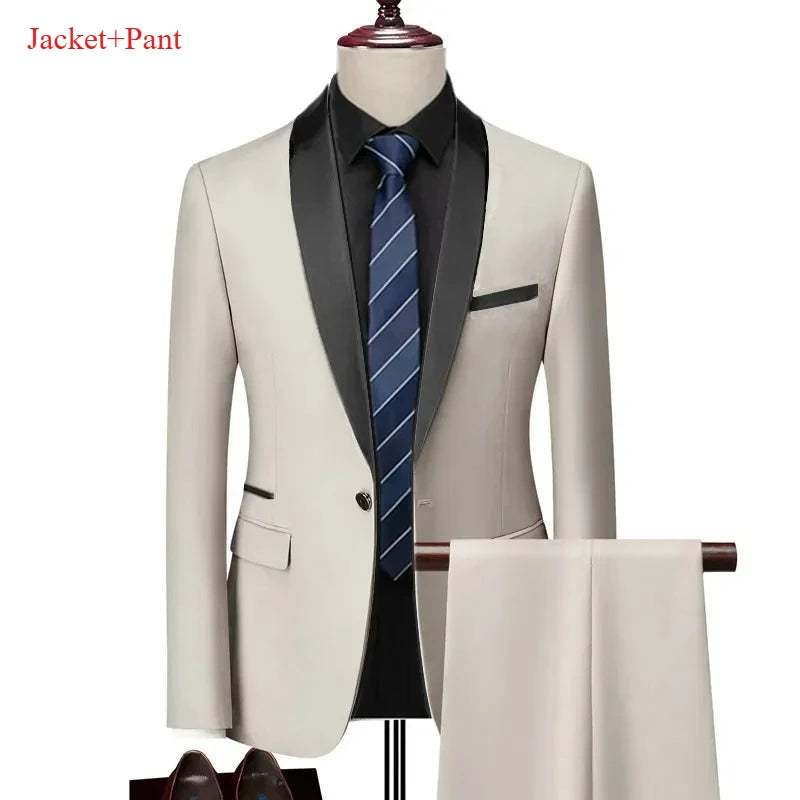 Ensemble de costume noir à revers pour hommes, manteau, gilet, pantalon/affaires pour garçons d'honneur, robe de mariée, pantalon Blazer Fprmal