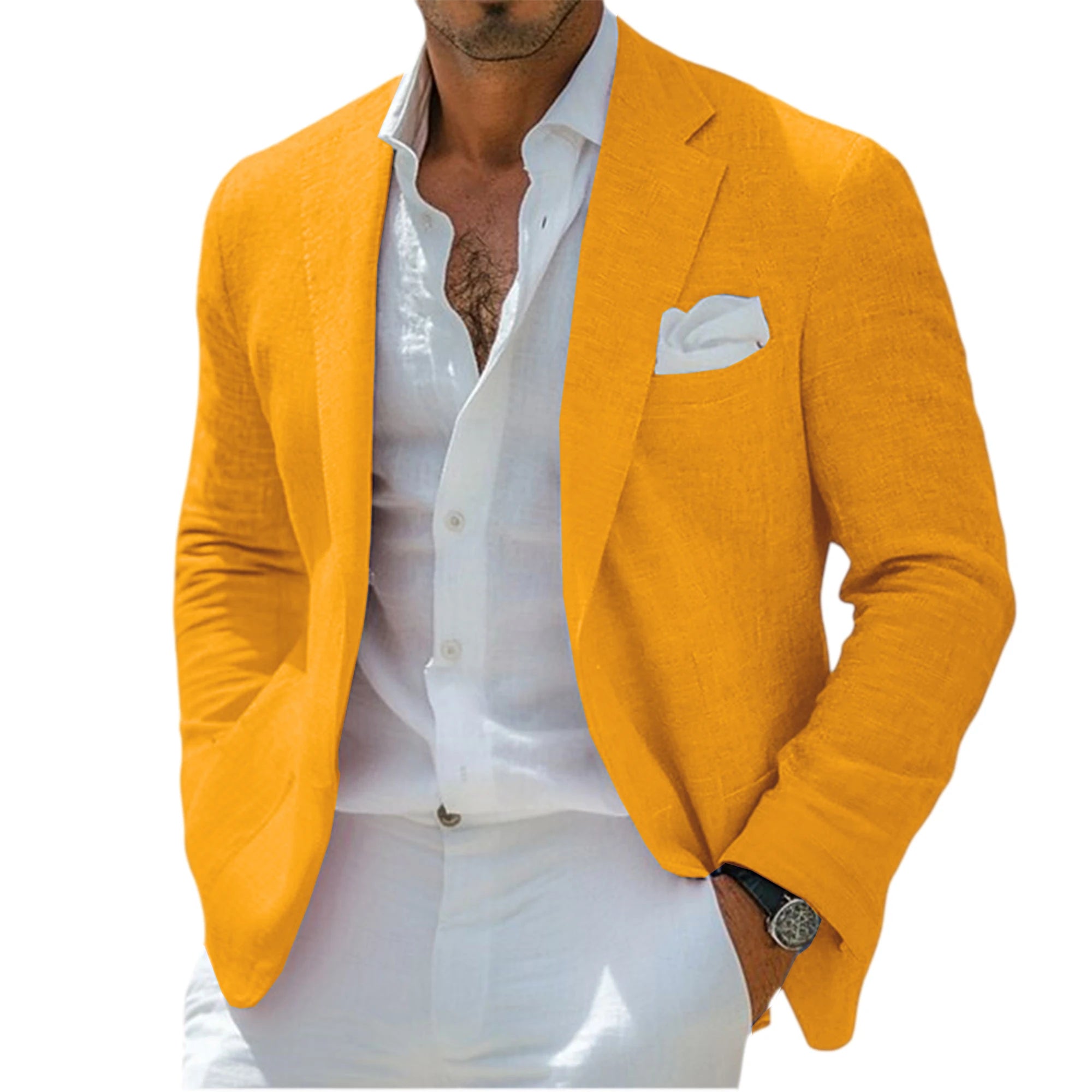Blazer en lin pour homme, revers cranté, 2 boutons, coupe ajustée, veste de costume légère et respirante, idéale pour l'été, la plage, les mariages, le sport ou le quotidien