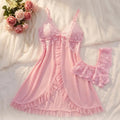 Ensemble de lingerie féminine S-2XL en dentelle, comprenant une nuisette à bretelles spaghetti et col en V, des culottes transparentes et un kit de pyjama intime