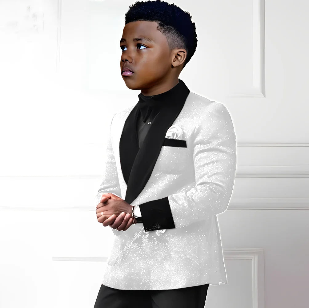 Costumes à paillettes pour garçons, pour fête de mariage, ensemble 2 pièces à Double boutonnage, Blazer avec pantalon, smoking Slim pour enfants de 2 à 16 ans