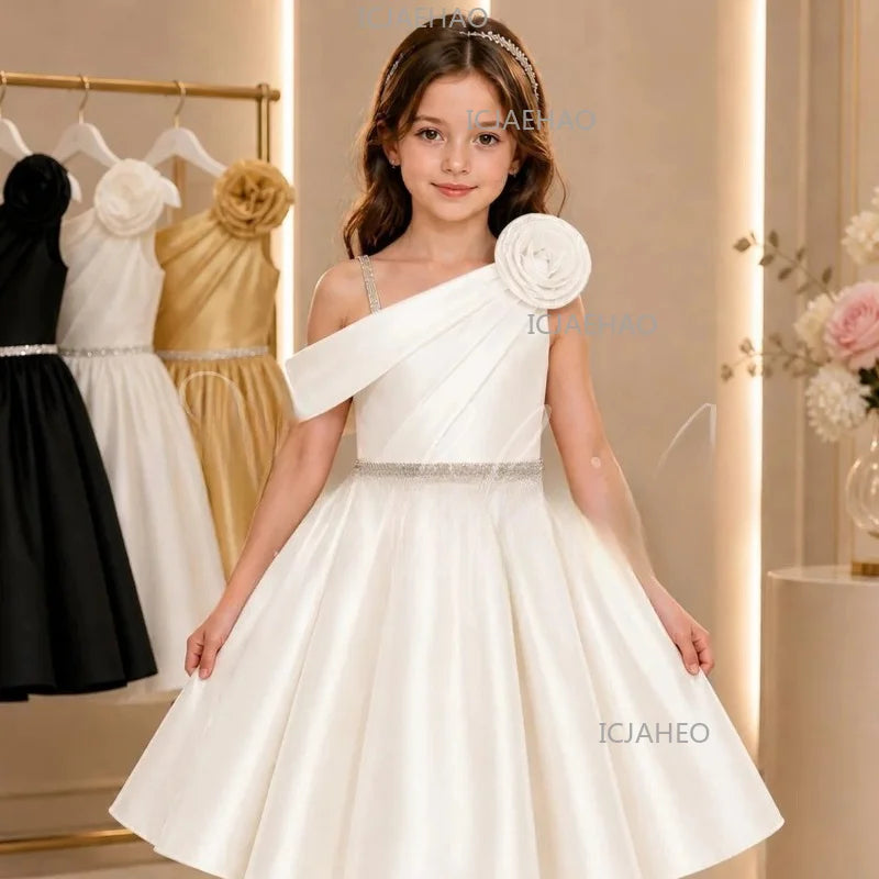 Nouvelle Robe de Cérémonie Asymétrique pour Enfants 2026 – Tenue Élégante pour Filles, Idéale pour Spectacles de Piano, Hôtesse, Chorale et Concours de Beauté