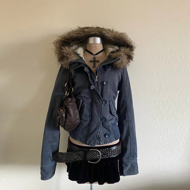 Parkas en fausse fourrure pour femme, vêtements d'extérieur, style Harajuku, vestes et manteaux vintage américains des années 2000, vêtements gothiques punk, hiver 2026