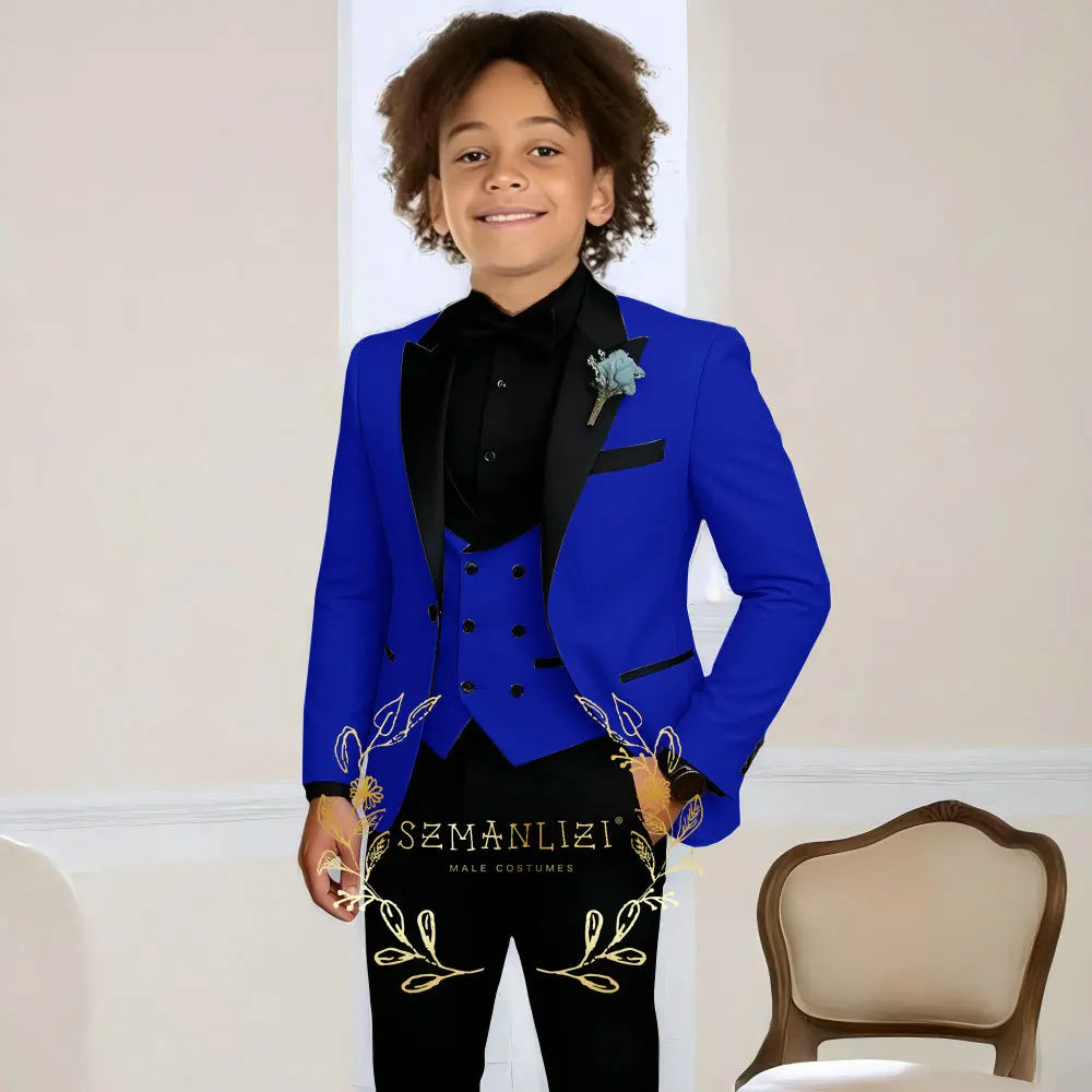 Costume de smoking de mariage pour garçons, 3 pièces, veste à col à visière, pantalon, gilet, ensemble Blazer formel pour enfant, tenue cintrée, costume garcon mariage