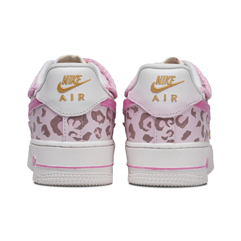 Nike Air Force 1 Pink Leopard Leather Abrasion Resistant Low top Skateboard Shoes pour femme rose