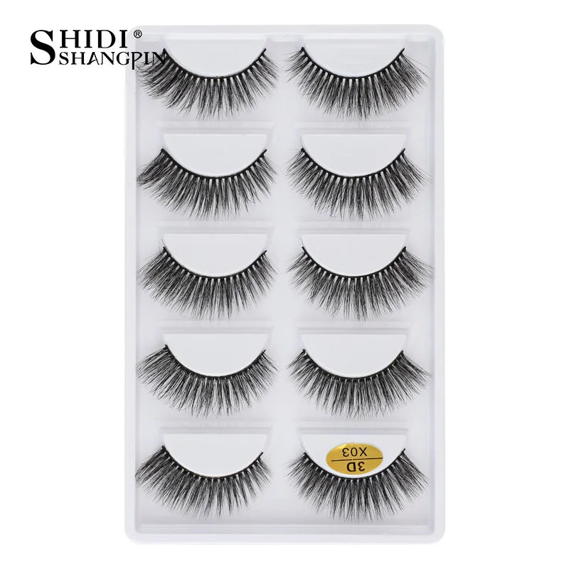 Cils 3D en faux vison X05, cils postiches volumineux et légers, 5 paires réutilisables, cils doux et volumineux, aspect naturel pour le maquillage quotidien et les soirées