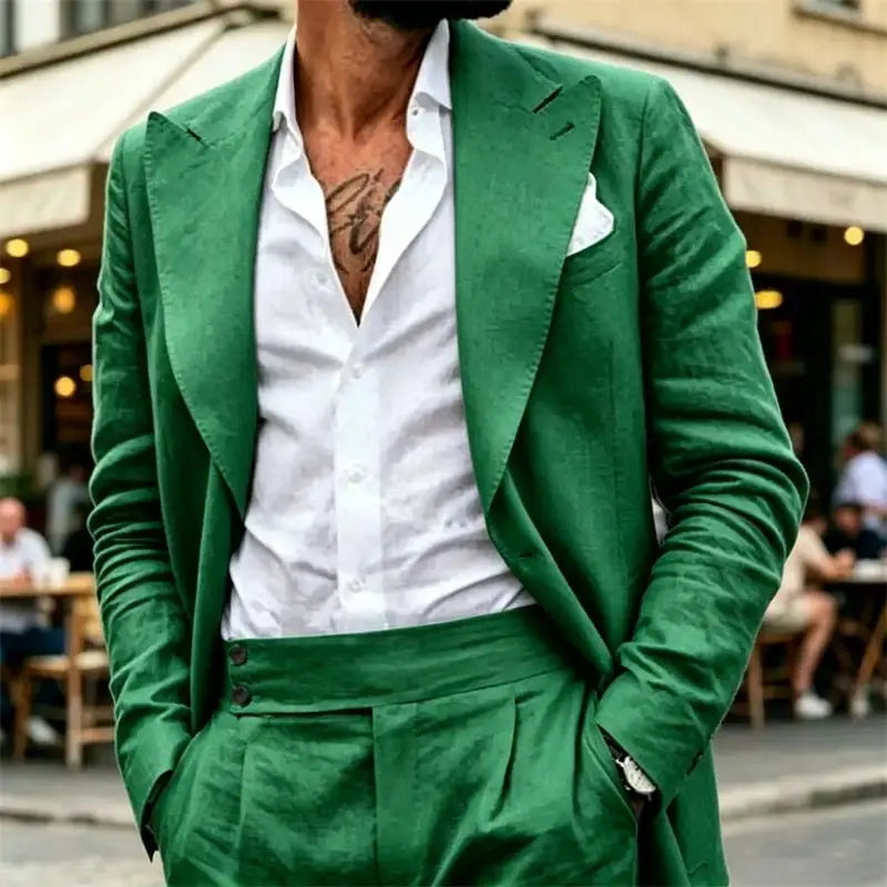 Ensemble de costume en lin 2 pièces pour homme – Coupe ajustée décontractée légère pour l'été – Blazer et pantalon pour la plage, mariage, bal de promo, soirée