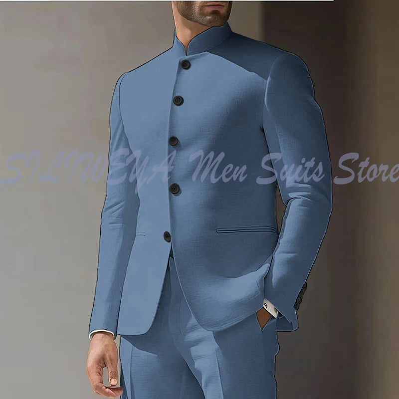 Costume Homme Blanc en Lin, Simple Boutonnage, 2 Pièces (Veste et Pantalon), pour Occasions Spéciales, Formel, Personnalisable, Vêtement Masculin Tendance Classique 2025
