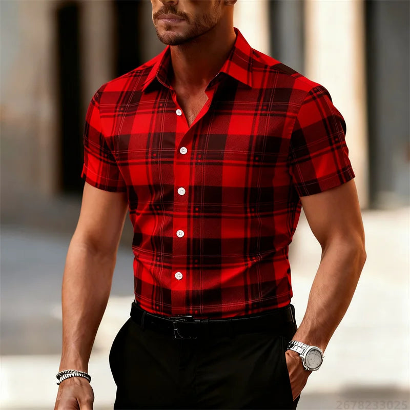 Chemise à carreaux pour homme, chemise à manches courtes tendance et décontractée, style streetwear, hauts pour homme, vêtements de tous les jours, grandes tailles XS-6XL