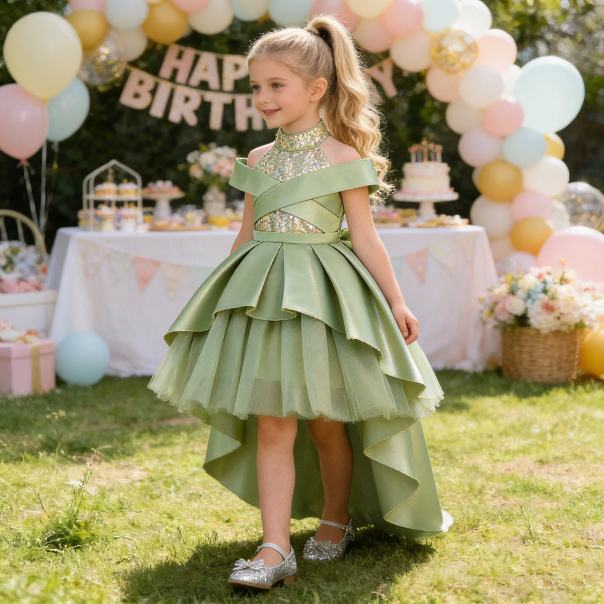 Robe de soirée élégante à sequins pour filles, avec traîne, pour mariage, demoiselles d'honneur, bal de promo, avec nœud, pour anniversaire, concours de beauté, vêtements pour enfants
