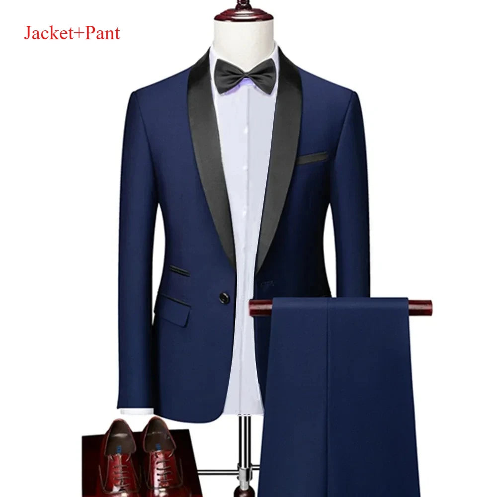 Ensemble de costume noir à revers pour hommes, manteau, gilet, pantalon/affaires pour garçons d'honneur, robe de mariée, pantalon Blazer Fprmal