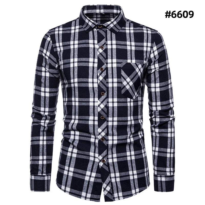 Chemises à carreaux à manches longues pour hommes, chemises formelles classiques à carreaux, décontractées, en coton, à la mode, printemps, automne