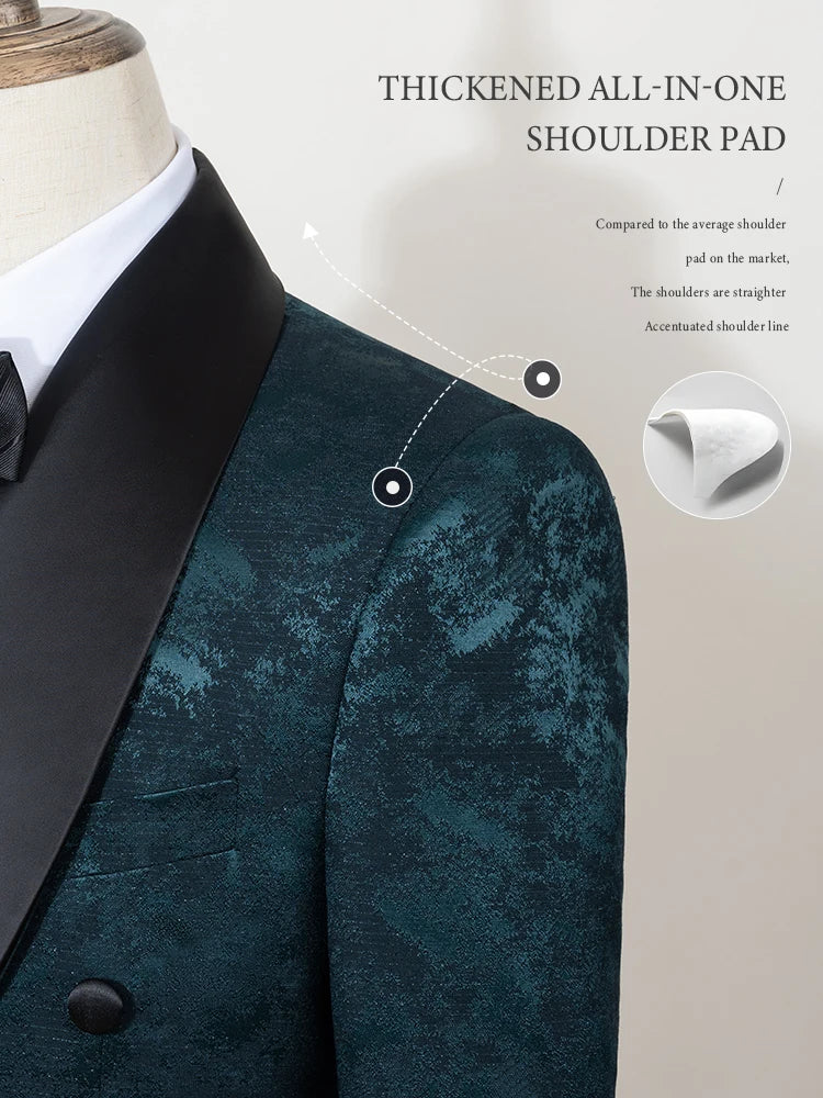 Ensemble de costume de luxe 2 pièces pour homme, tenue de soirée haut de gamme, costume décontracté chic à double boutonnage, costume de marié, col châle