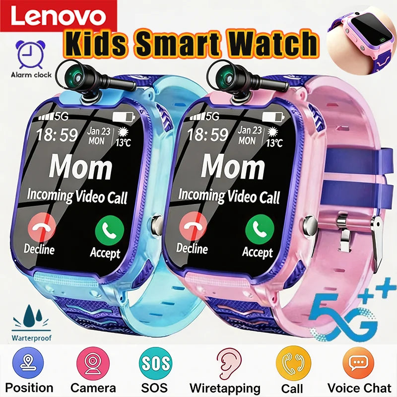 Montre connectée pour enfants Lenovo 2027, nouvelle version 5G, GPS, carte SIM, appel SOS, caméra, étanche, pour garçons et filles, cadeau