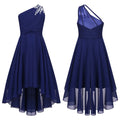 Robe d'été en mousseline de soie pour filles, tenue de princesse à paillettes, asymétrique épaule dénudée, sans manches, robe Maxi de demoiselle d'honneur junior, robes de fête de mariage