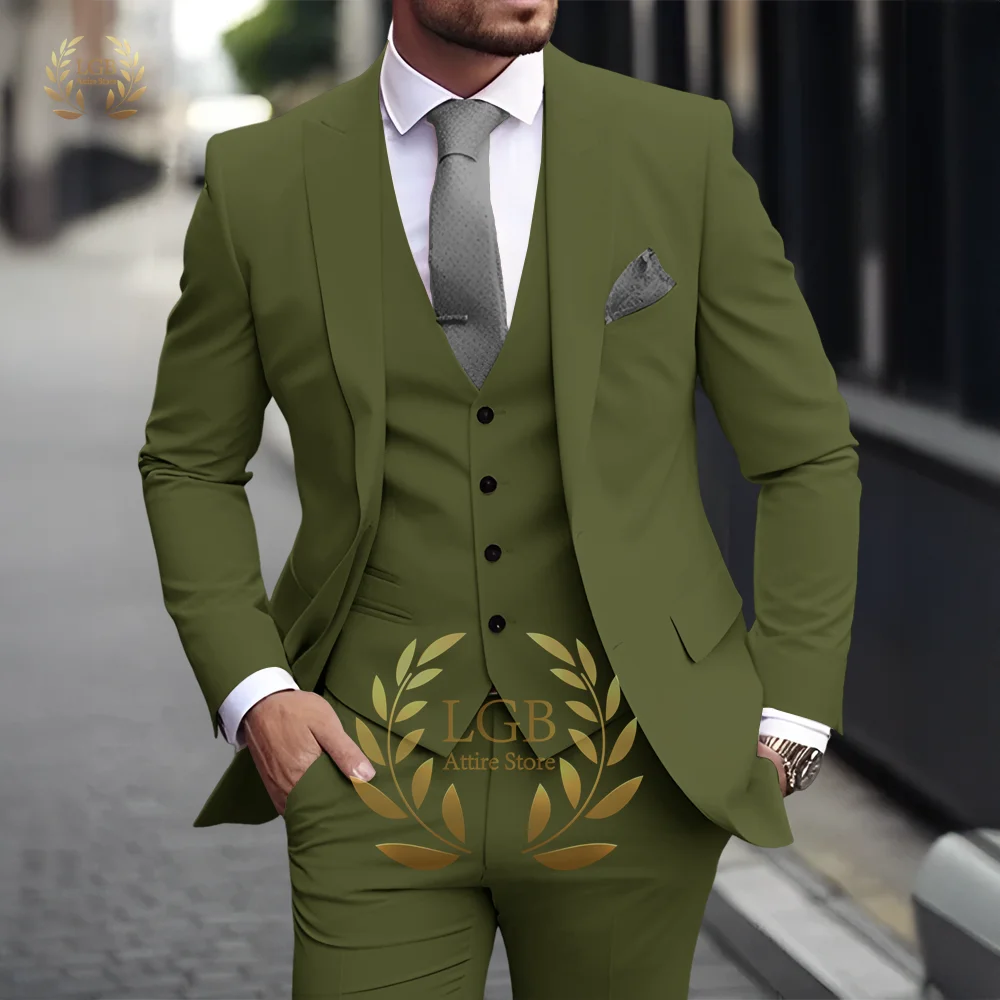 Costume 3 pièces kaki pour hommes, classique, revers, Business, formel, mariage, marié, coupe cintrée, élégant, Style Gentleman, Blazer à la mode