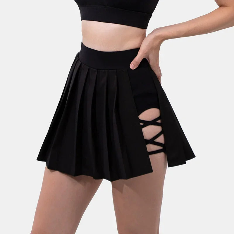 Jupes d'été sexy à bandage latéral pour femmes, mini-jupe élastique taille haute avec short intégré, style club, coupe trapèze, jupes de tennis ajustées pour femmes