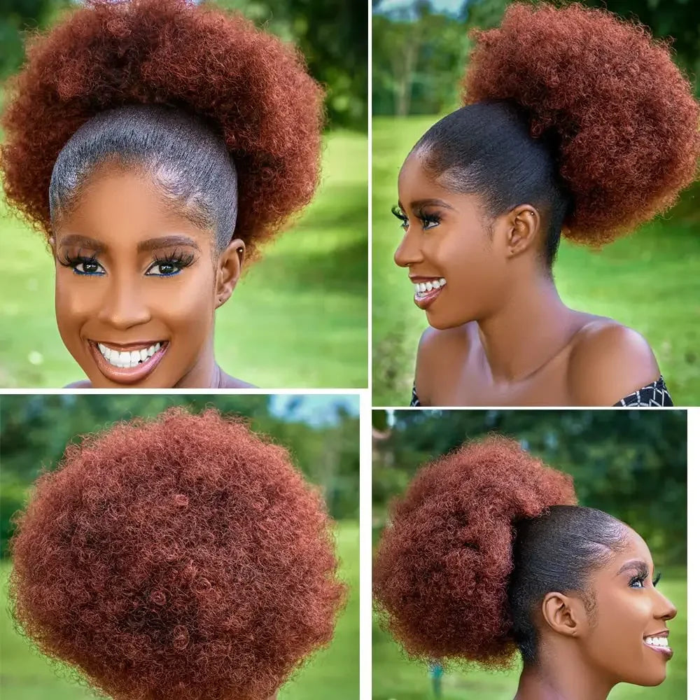 Extensions synthétiques queue de cheval Afro avec cordon de serrage, 10 pouces, pour femmes noires, 4b 4c, cheveux crépus bouclés, chignon, perruques queue de cheval, usage quotidien