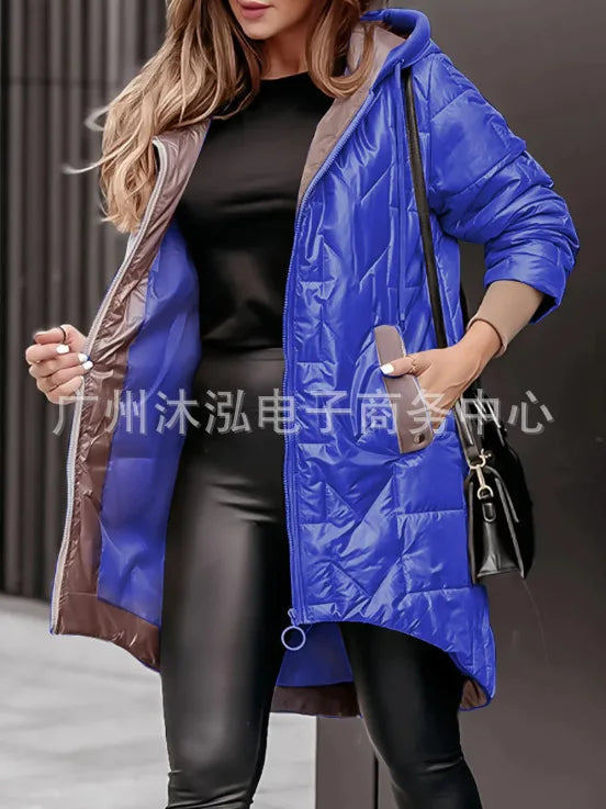 Nouvelle Veste Manteau en Coton à Capuche Ample à Manches Longues et Fermeture Éclair Couleur Unie pour Femme – Collection Printemps-Été 2026
