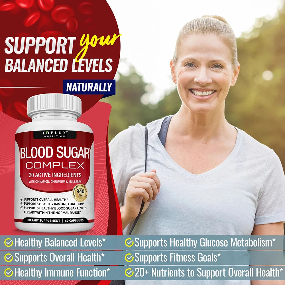 Complément complexe naturel de sucre dans le sang de qualité supérieure pour hommes et femmes – Naturall 20 herbes et vitamines avec cannelle non OGM, végétalien