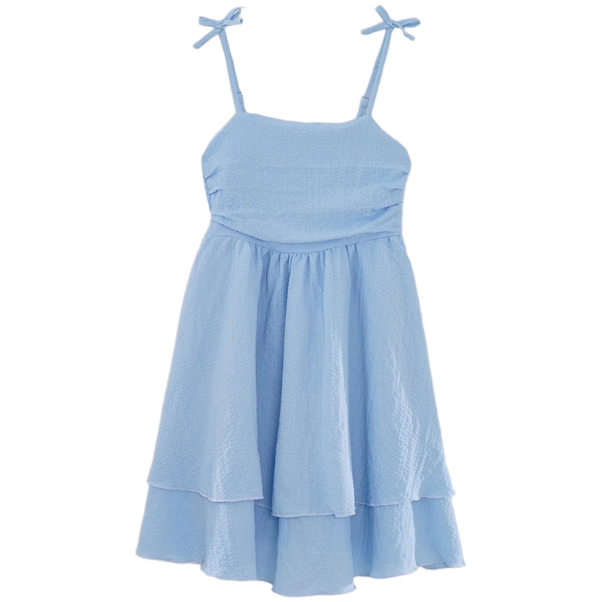 Robe d'été à bulles bouffantes pour enfants filles, bretelles Spaghetti, sans manches, ourlet fluide à volants, robe de princesse pour fête sur la plage et vacances