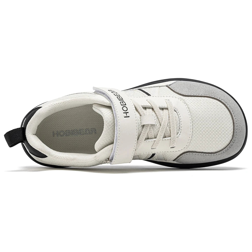 HOBIBEAR Chaussures larges pour enfants, baskets légères en cuir synthétique à scratchs, style pieds nus, zéro drop, pour la marche