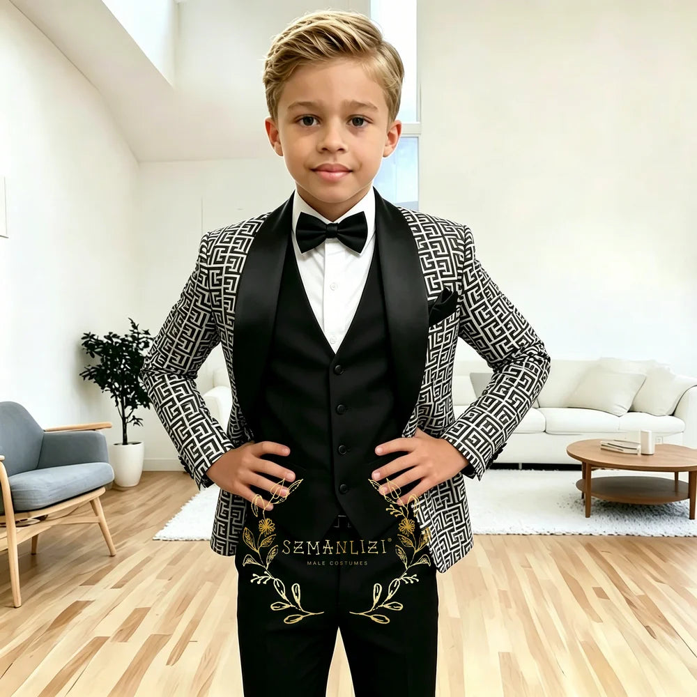 Costume à carreaux pour garçons, ensemble 3 pièces, Blazer pour enfants, veste de smoking pour mariage, gilet et pantalon, vêtements slim fit pour garçons de 2 à 16 ans