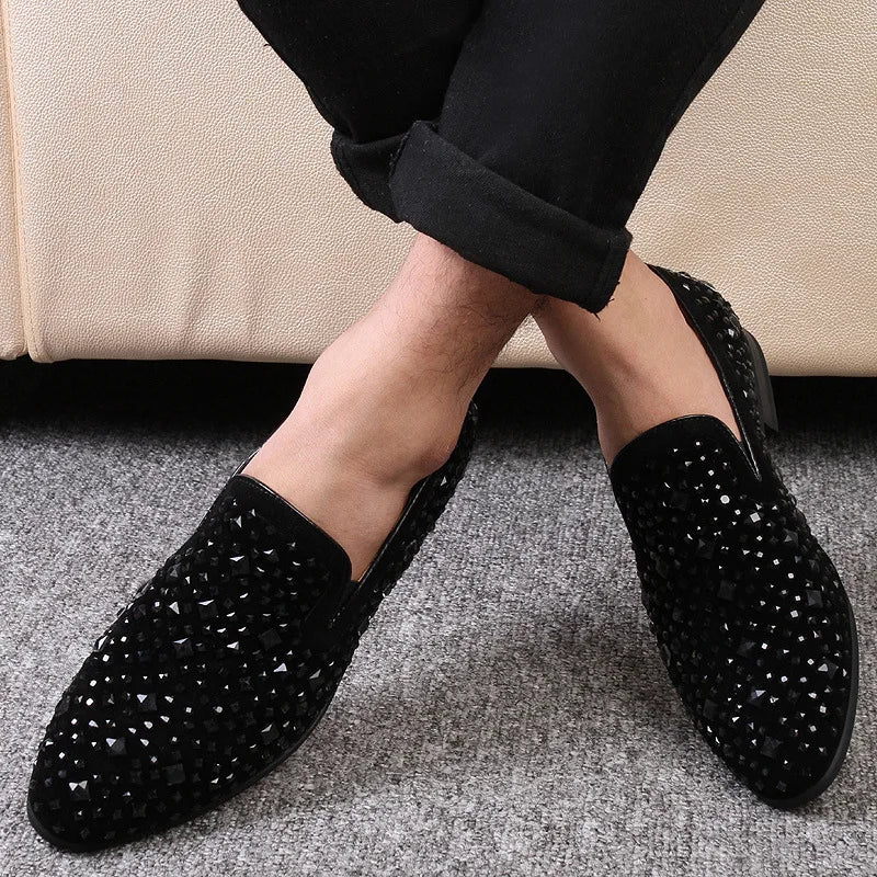 Chaussures habillées pour hommes de luxe bout pointu mocassins noirs Denim métal paillettes chaussures mode haute qualité hommes fête chaussures de mariage nouveau