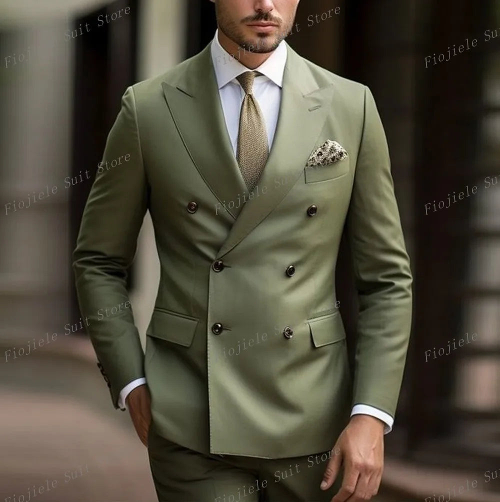 Vert armée hommes affaires Occasion formelle Tuxedos marié Groomsman fête de mariage bal mâle costume 2 pièces ensemble Blazer pantalon