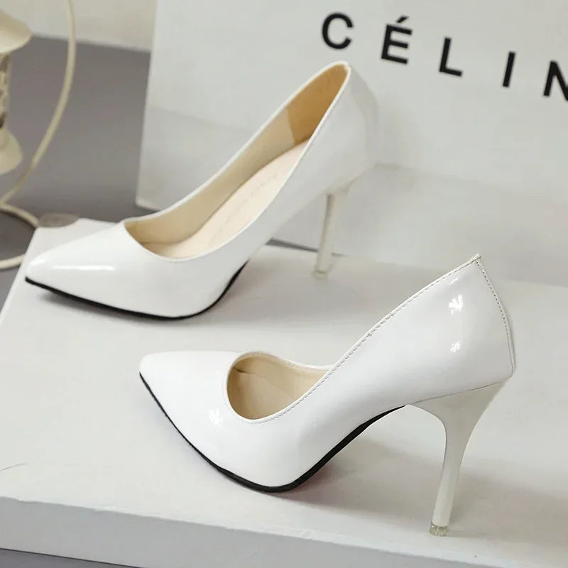 Escarpins à Talons Hauts en Cuir Verni pour Femme, Chaussures de Mariage à Talons Fins, Sexy, Pointues, Taille 44, Nouvelle Collection