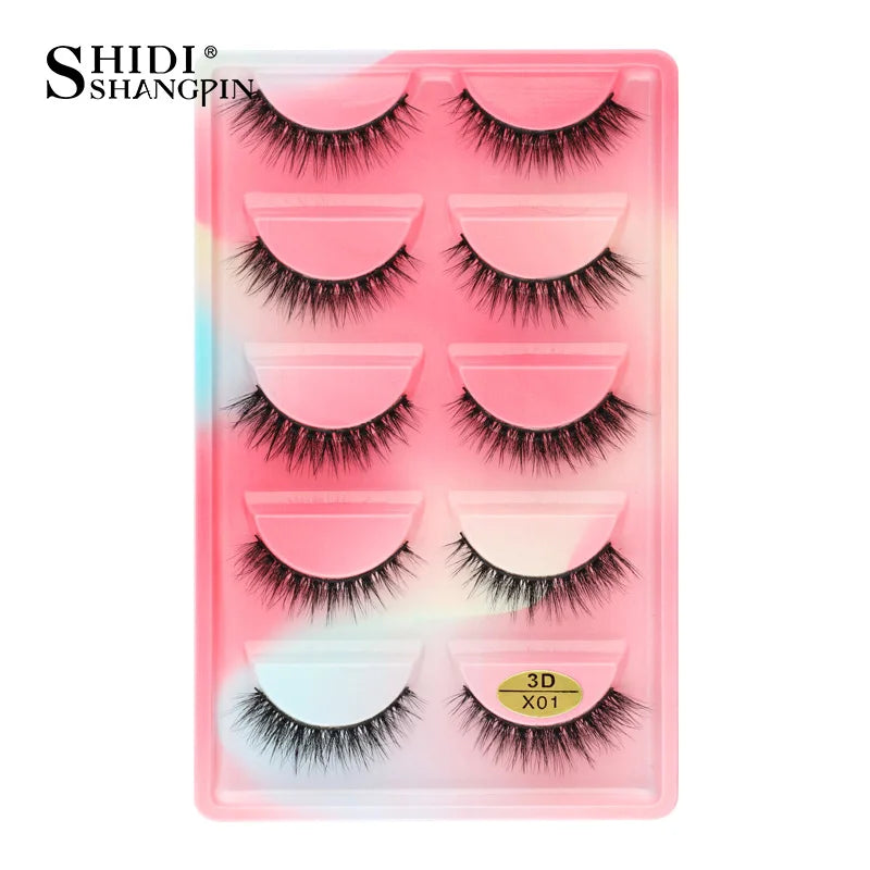 Cils 3D en faux vison X05, cils postiches volumineux et légers, 5 paires réutilisables, cils doux et volumineux, aspect naturel pour le maquillage quotidien et les soirées