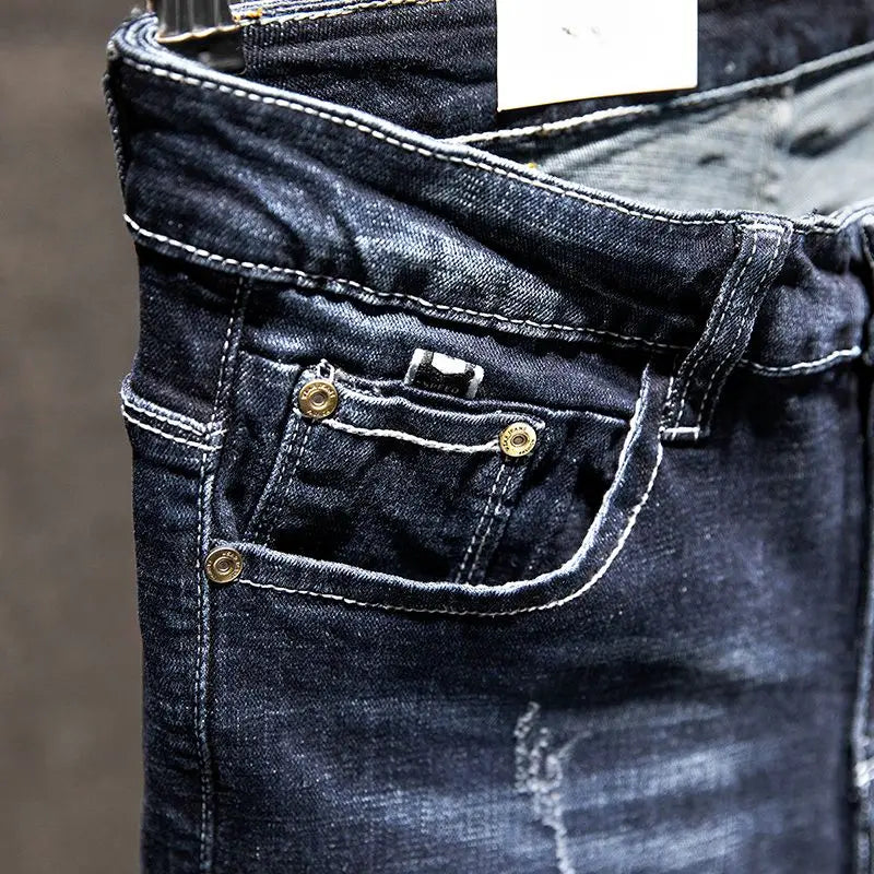 Jean droit élastique américain pour hommes, pantalon en Denim en coton déchiré, coupe Slim, Style coréen, mode bleu noir, vêtements pour hommes