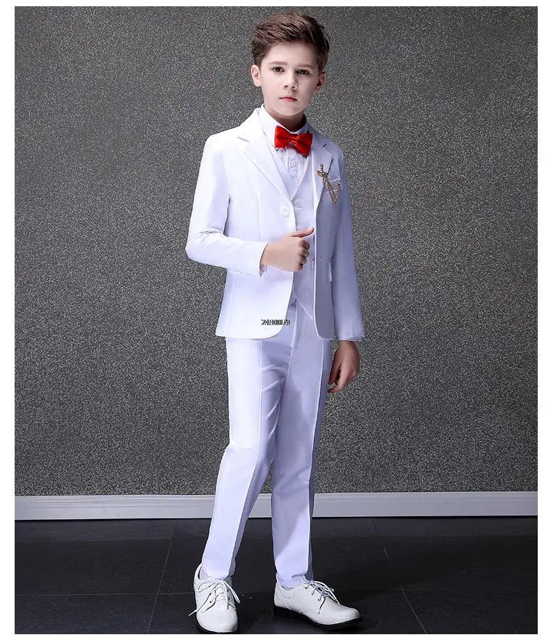 Ensemble de photographie de baptême blanc pour garçons de fleurs, robe de smoking d'anniversaire pour adolescents, costume de scène de remise des diplômes pour enfants, fête de mariage pour enfants