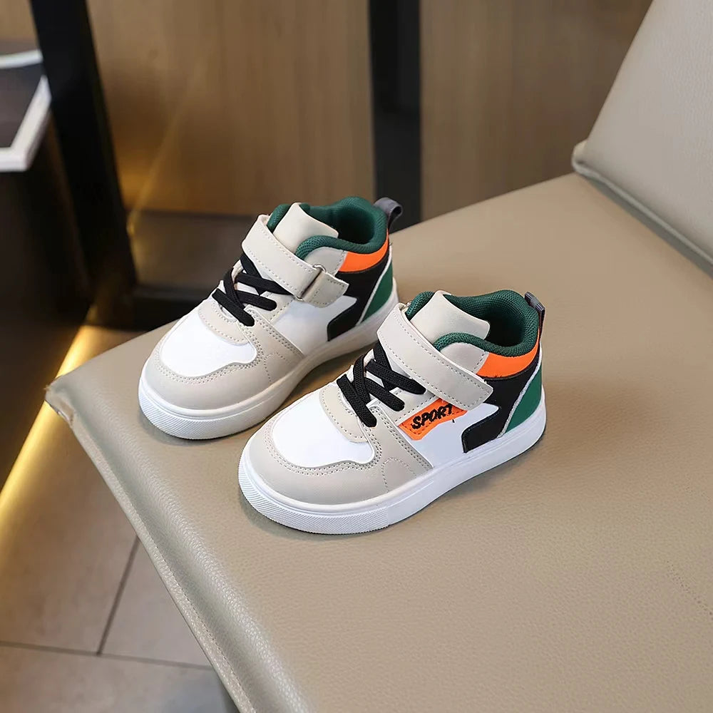 COMFY KIDS Baskets mi-hautes grises multicolores pour enfants de 3 à 8 ans, pour jeunes enfants actifs, faciles à enfiler et à retirer, avec fermeture à boucle et à lacets, semelle légère, chaussures décontractées po