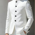 Costumes pour hommes chinois, costumes d'affaires avec col montant, coupe ajustée, ensemble 2 pièces blazer et pantalon, tenue formelle pour mariage et bureau, tenue sur mesure