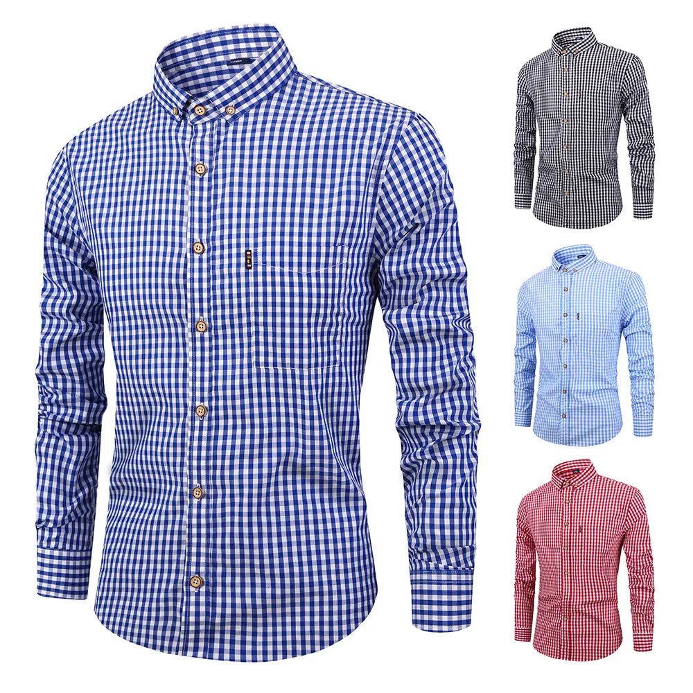2025 nouveaux hommes coton Plaid à manches longues chemise classique Plaid chemise décontractée respirant et confortable affaires décontracté