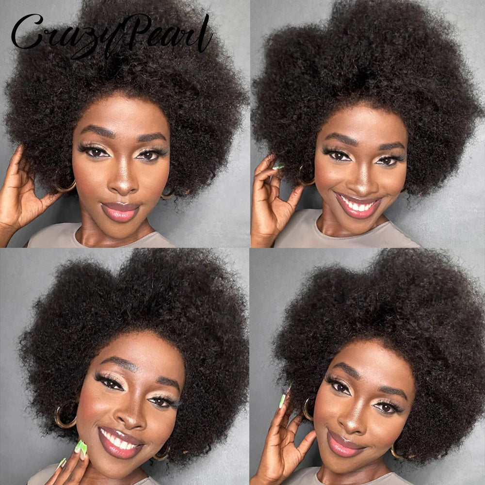 Perruque Afro Bouclée Frisée 13X2 T Part Lace Front, Densité 200%, Cheveux Humains Mélangés, Perruques Frontales Bouclées Frisées pour Femmes Noires