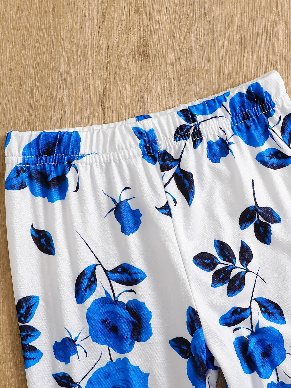Ensemble 2 pièces pour filles, haut tricoté à manches volantes et col rond + pantalon décontracté imprimé Rose, nouvelle collection été