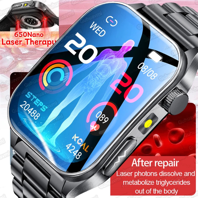 2025New 650nm Laser conditionnement verre saphir montre intelligente hommes ECG fréquence cardiaque Micro examen physique santé Smartwatch température